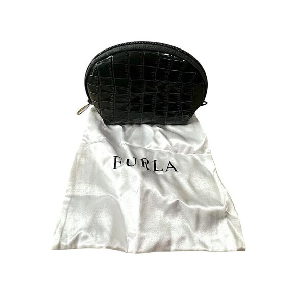 Furla Leather Cosmetic Case Set, Green Crocco Print Leather, Set of 3, New - Picture 2 of 10